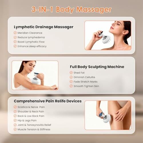 3-in-1 body massager with lymphatic drainage, sculpting, and pain relief features.
