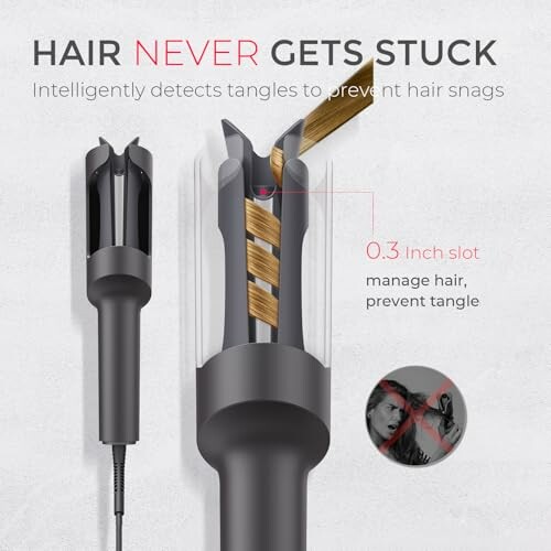 Anti-tangle hair tool with slot for preventing snags.