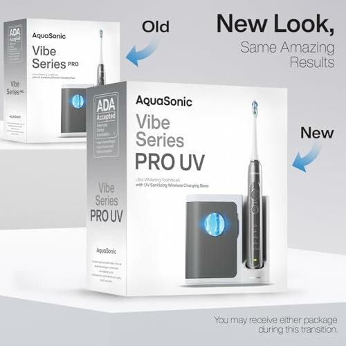 Comparison of old and new AquaSonic Vibe Series PRO UV packaging.