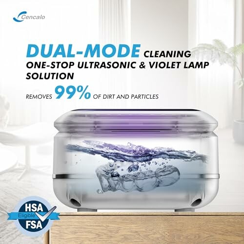Dual-mode ultrasonic and violet lamp cleaning device on a table