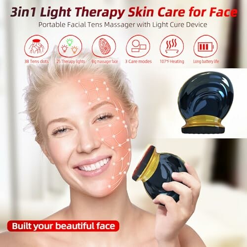Woman using a 3-in-1 light therapy facial device.