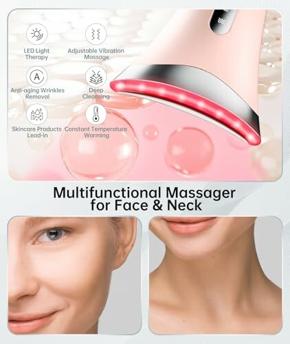 Multifunctional massager for face and neck with LED light therapy and vibration massage.
