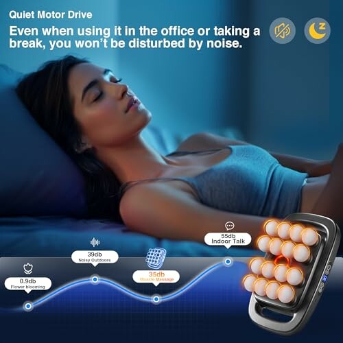 Woman relaxing with a noise-reducing massage device.