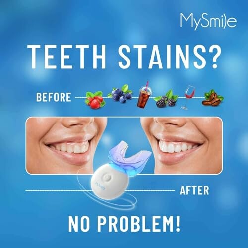 Teeth whitening product ad showing before and after results.